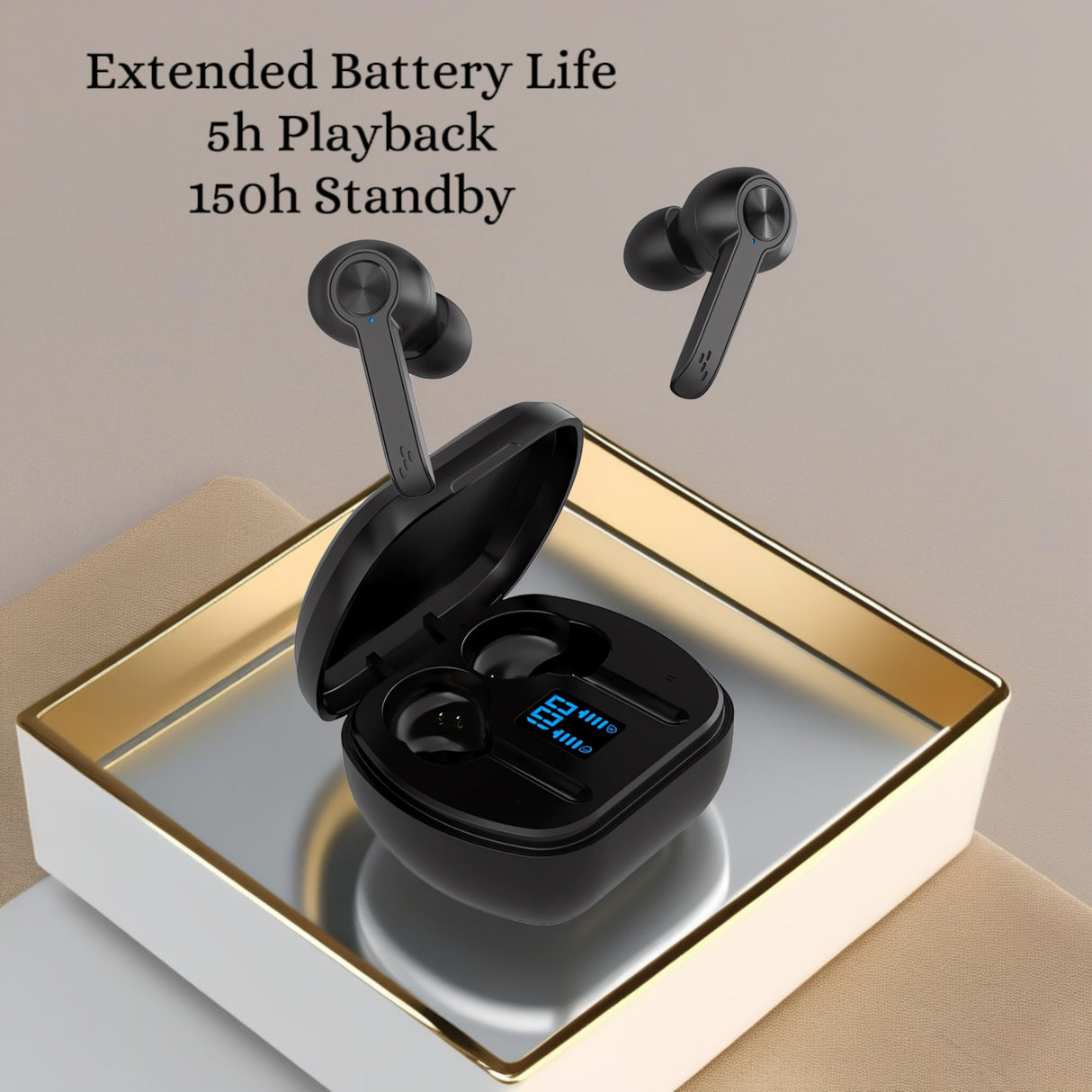 Căști Bervolo® Pro Sound Bluetooth 5.3 cu Anulare Activă a Zgomotului ANC, Anulare Zgomot Ambiental ENC, Mod Transparență, Latență Redusă, Carcasă LED, Control Tactil, Negru