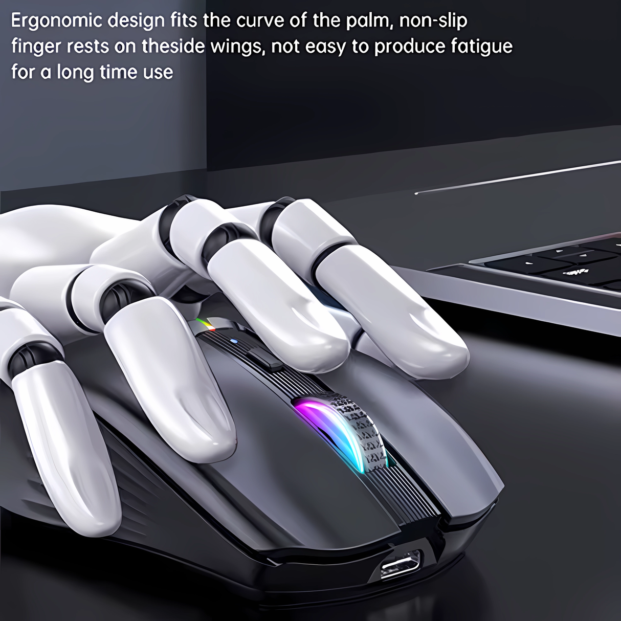 Mouse Wireless Bervolo® Nexus Pro, Conectivitate Simultana la 3 Dispozitive, DPI Ajustabil, Iluminare RGB, Reincarcabil USB Type-C, Silent Click, Ergonomic, Negru