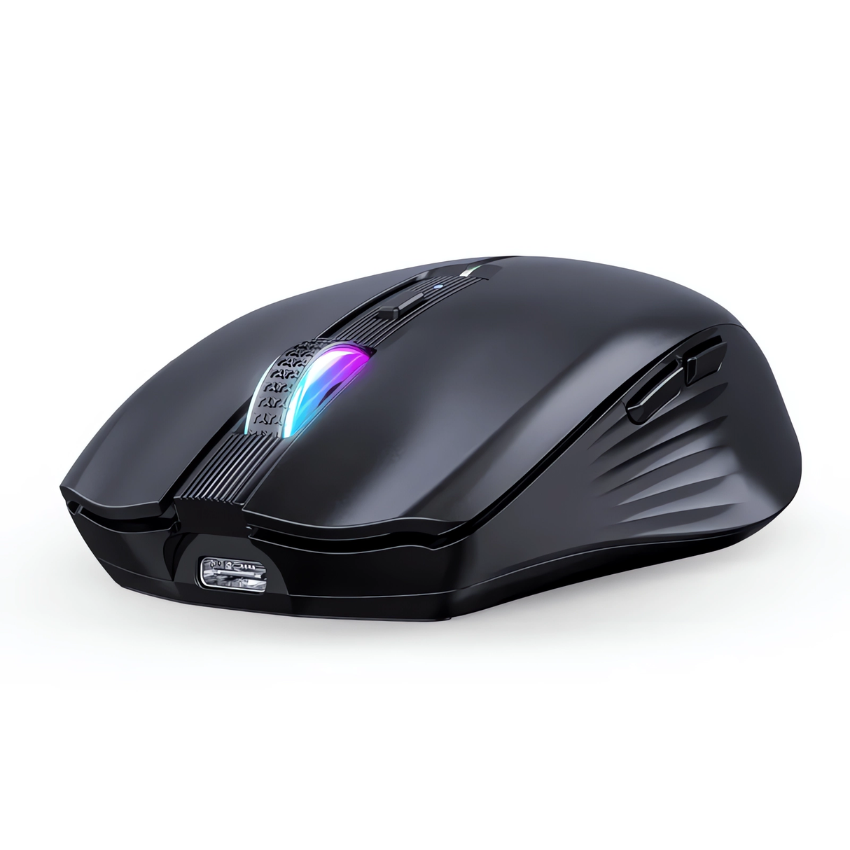 Mouse Wireless Bervolo® Nexus Pro, Conectivitate Simultana la 3 Dispozitive, DPI Ajustabil, Iluminare RGB, Reincarcabil USB Type-C, Silent Click, Ergonomic, Negru