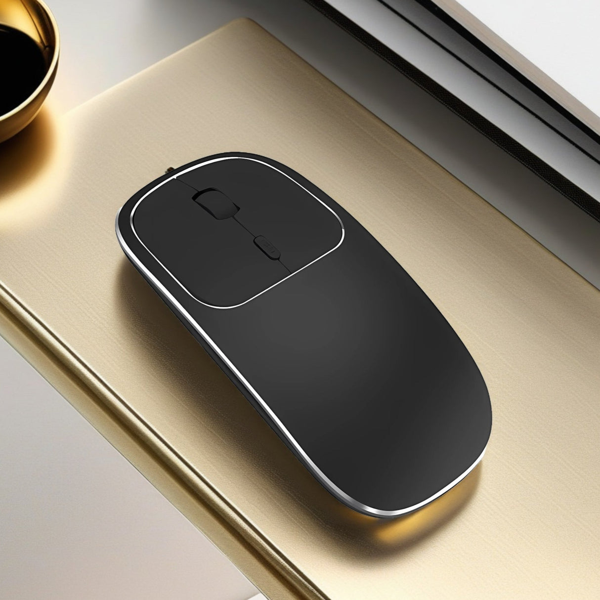 Mouse Dual Wireless Bervolo® Metal X, USB și Bluetooth 5.1, Reîncărcabil, Windows, Mac, Android, Baterie 600mAh, DPI Reglabil 800/1200/1600, Negru