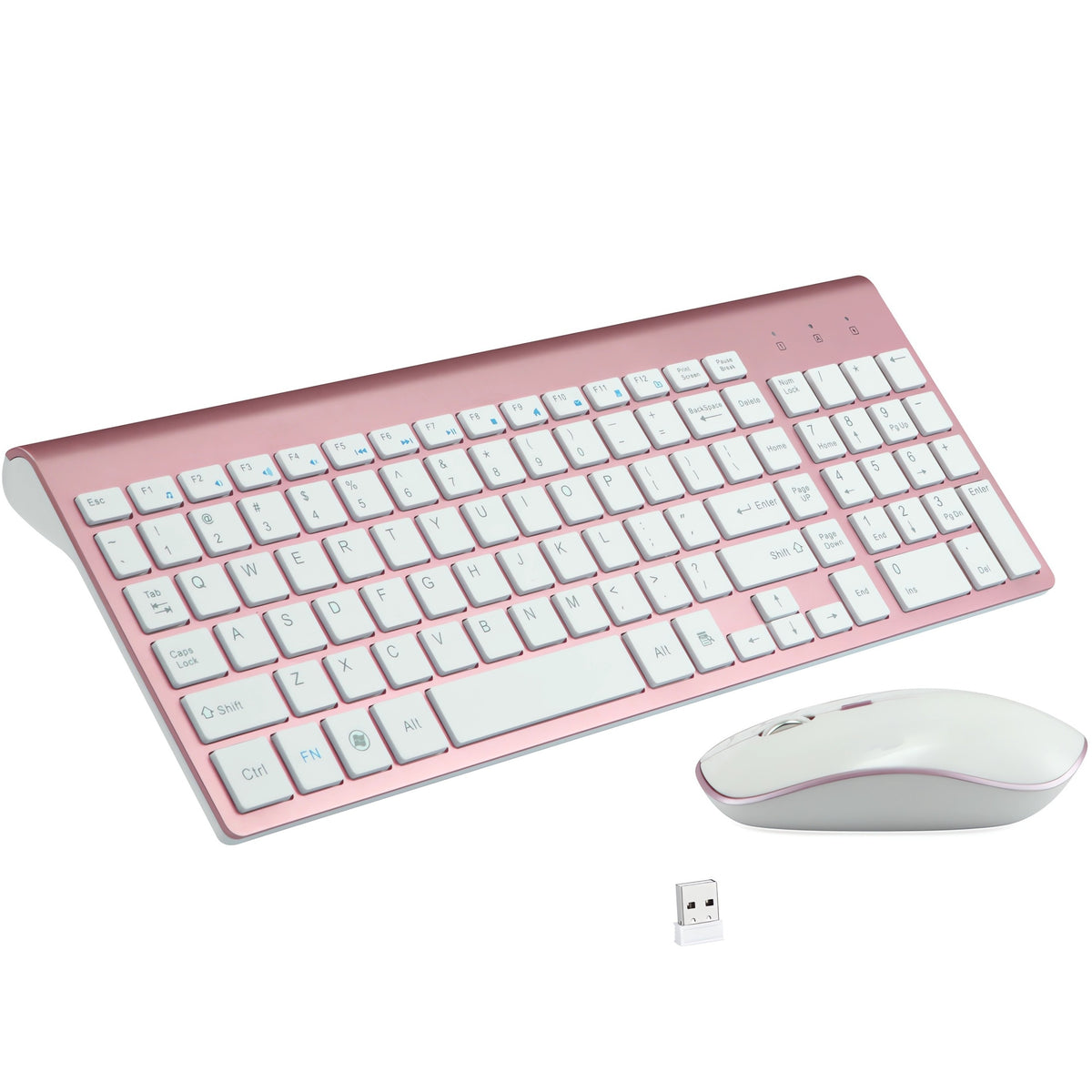 Set Universal Combo Tastatură și Mouse Premium Bervolo®, Wireless 2.4G, Click Scissor Switch, Versiune US, Rose Gold