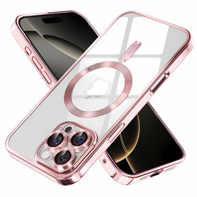 Protective Case Bervolo® MagSafe, Compatible with iPhone 16 Pro Max, Transparent, Anti-Yellowing, Shock-Resistant, Scratch-Resistant, Reinforced Edges, Rose Gold