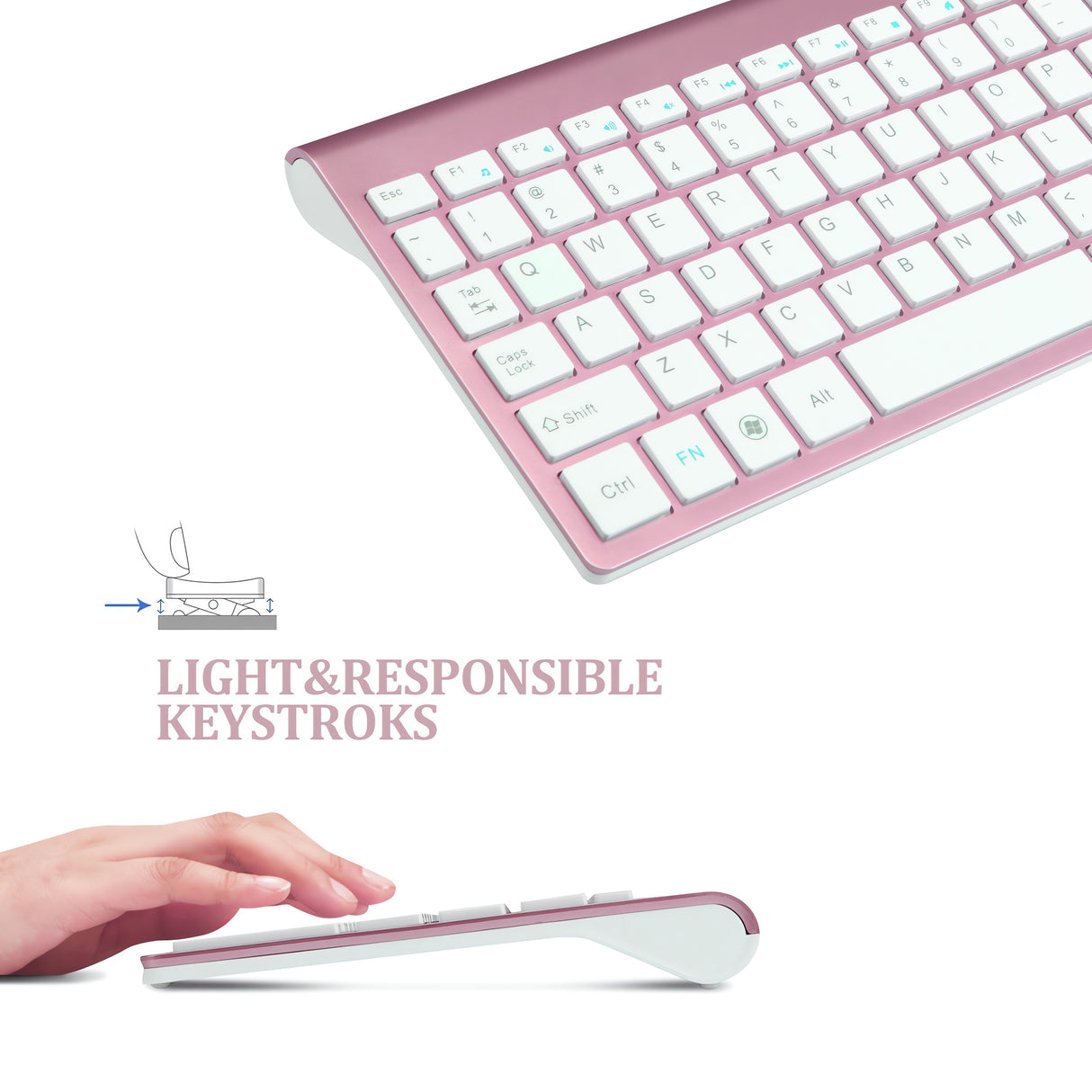 Set Universal Combo Tastatură și Mouse Premium Bervolo®, Wireless 2.4G, Click Scissor Switch, Versiune US, Rose Gold