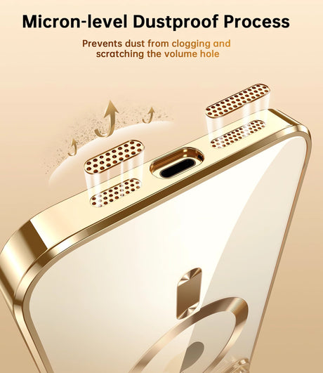 Protective Case Bervolo® MagSafe, Compatible with iPhone 16 Pro Max, Transparent, Anti-Yellowing, Shock-Resistant, Scratch-Resistant, Reinforced Edges, Gold