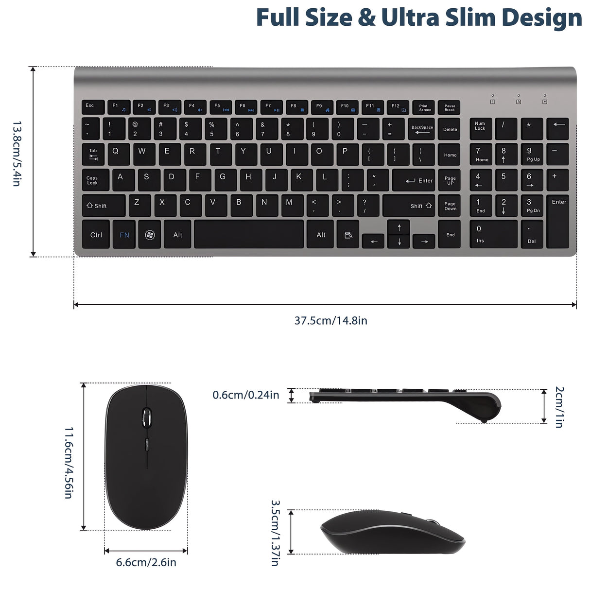 Bervolo Combo Keyboard and Mouse, Gray