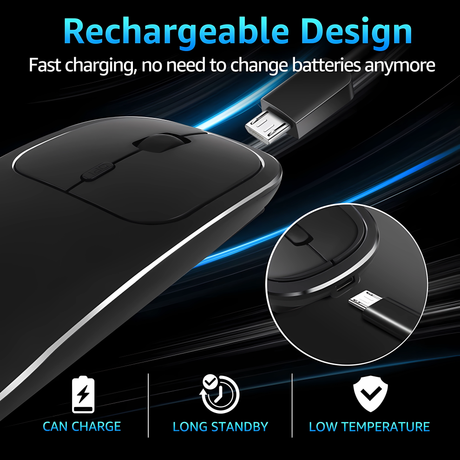 Mouse Dual Wireless Bervolo® Metal X, USB și Bluetooth 5.1, Reîncărcabil, Windows, Mac, Android, Baterie 600mAh, DPI Reglabil 800/1200/1600, Negru