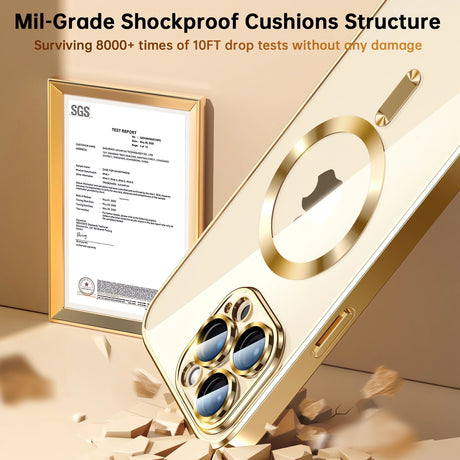 Protective Case Bervolo® MagSafe, Compatible with iPhone 16 Pro Max, Transparent, Anti-Yellowing, Shock-Resistant, Scratch-Resistant, Reinforced Edges, Gold