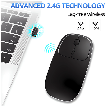 Mouse Dual Wireless Bervolo® Metal X, USB și Bluetooth 5.1, Reîncărcabil, Windows, Mac, Android, Baterie 600mAh, DPI Reglabil 800/1200/1600, Negru