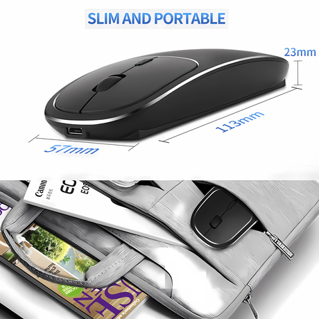 Mouse Dual Wireless Bervolo® Metal X, USB și Bluetooth 5.1, Reîncărcabil, Windows, Mac, Android, Baterie 600mAh, DPI Reglabil 800/1200/1600, Negru