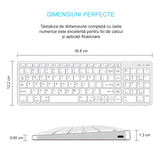 Tastatură Bluetooth Reîncărcabilă Bervolo®, Scissor Switch, Taste Multimedia, Compatibilitate Universală, Windows/Mac/iOS/Android, Silver