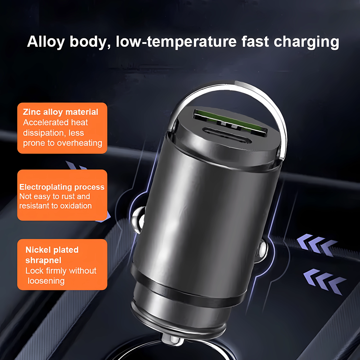 Bervolo® 100W Car Charger, Fast Charging, 1 x USB & 1 x USB-C, Compatible with iPhone, Xiaomi, Samsung, Huawei, Black