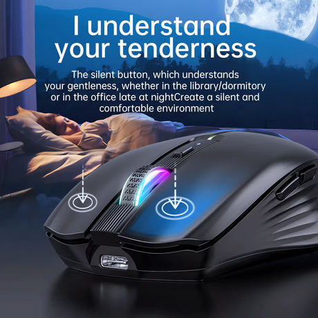  Mouse Wireless Bervolo® Nexus Pro, Conectivitate Simultana la 3 Dispozitive, DPI Ajustabil, Iluminare RGB, Reincarcabil USB Type-C, Silent Click, Ergonomic, Negru