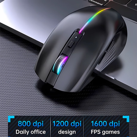  Mouse Wireless Bervolo® Nexus Pro, Conectivitate Simultana la 3 Dispozitive, DPI Ajustabil, Iluminare RGB, Reincarcabil USB Type-C, Silent Click, Ergonomic, Negru