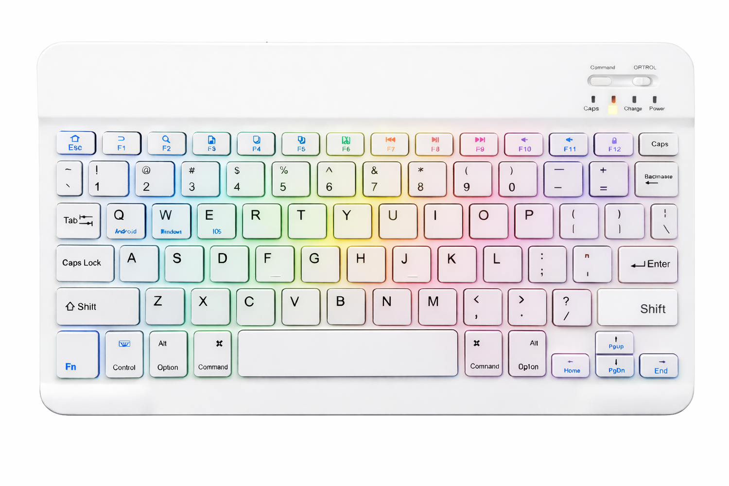 Tastatură wireless Bervolo® BackLight SlimCharge, reîncărcabilă, Bluetooth, ultra-subțire, 78 de taste, multi-dispozitiv, compatibilă cu Windows/Mac/Android/iOS, albă