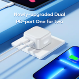 Bervolo® 35W Dual USB-C Wall Charger, Fast Charging PD, Compatible with USA/Canada/Japan, Simultaneous Charging for iPhone, Samsung, Huawei, iPad, Laptops, White