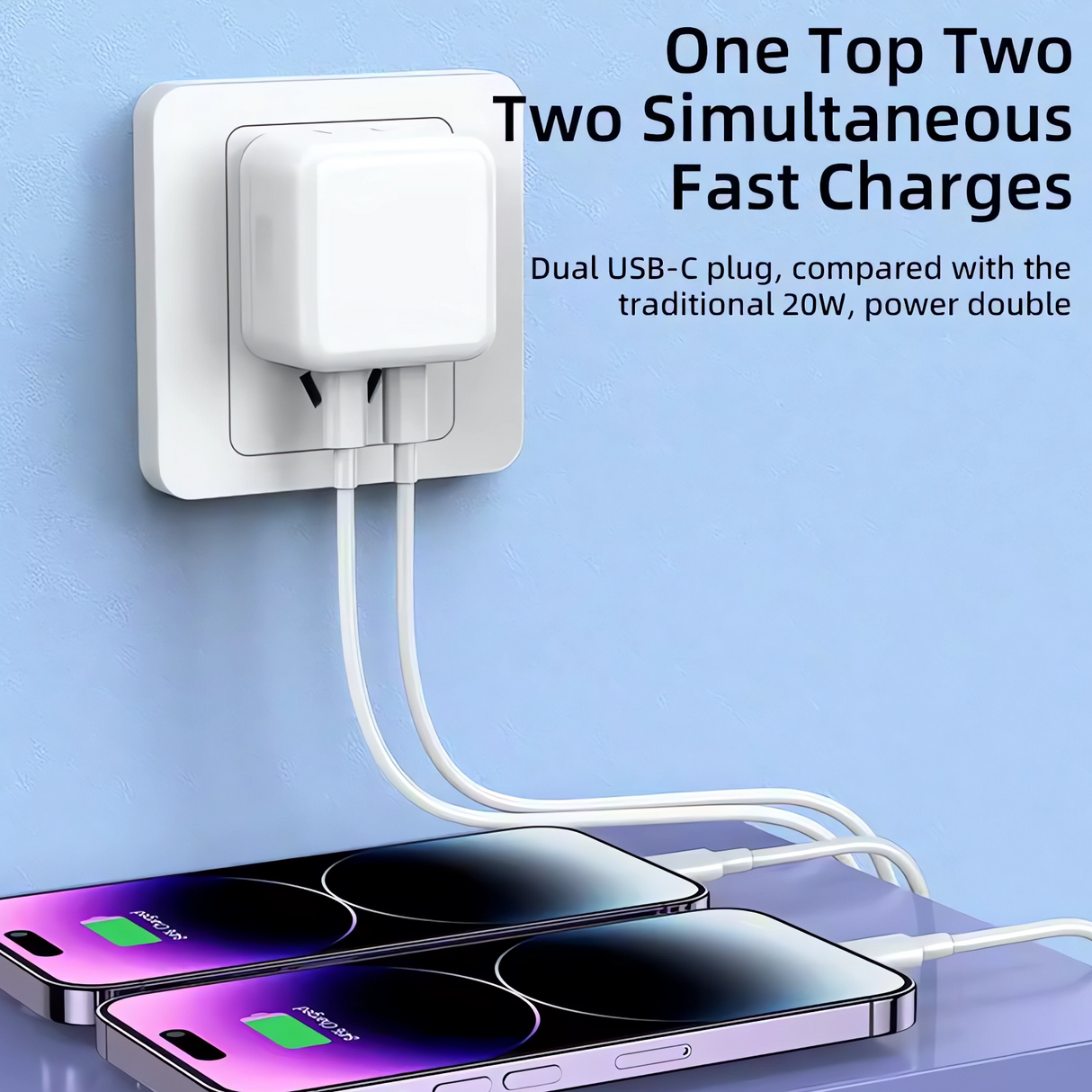 Bervolo® 35W Dual USB-C Wall Charger, Fast Charging PD, Compatible with USA/Canada/Japan, Simultaneous Charging for iPhone, Samsung, Huawei, iPad, Laptops, White