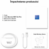 Căști Wireless Bluetooth Bervolo® Air Pro, Microfoane Duble, Rezistență la Apă IPX5, Sunet Pure Bass, Anulare Zgomot ANC, Compatibilitate Universală, Conectare Automată, Alb