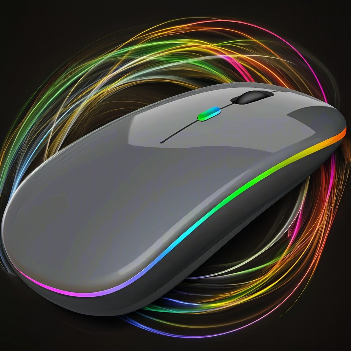 Mouse Bervolo® RGB, Dual Wireless USB și Bluetooth, Ultra-Subțire, Click Silențios, Baterie Reîncărcabilă, Lumini Colorate, 800, 1200, 1600 DPI Reglabil, Space Gray