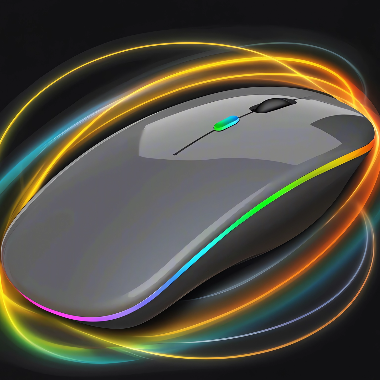 Mouse Bervolo® RGB, Dual Wireless USB și Bluetooth, Ultra-Subțire, Click Silențios, Baterie Reîncărcabilă, Lumini Colorate, 800, 1200, 1600 DPI Reglabil, Space Gray