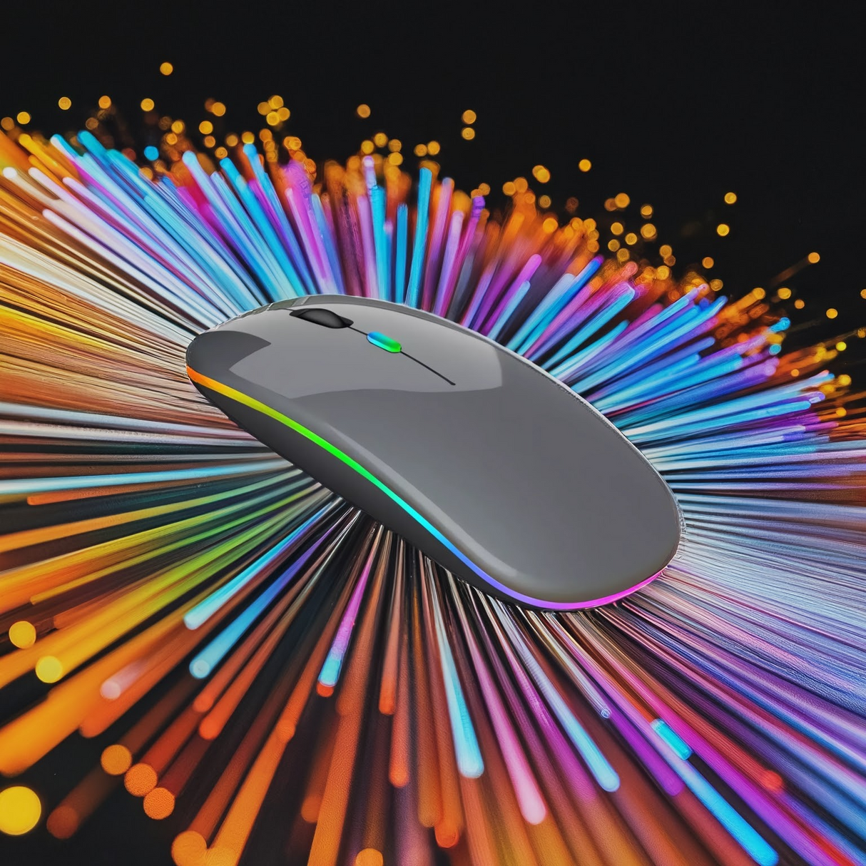 Mouse Bervolo® RGB, Dual Wireless USB și Bluetooth, Ultra-Subțire, Click Silențios, Baterie Reîncărcabilă, Lumini Colorate, 800, 1200, 1600 DPI Reglabil, Space Gray