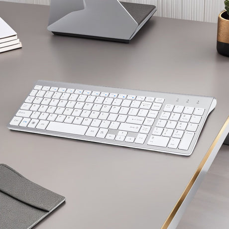 Set Universal Combo Tastatură și Mouse Premium Bervolo®, Wireless 2.4G, Click Scissor-Switch, Versiune US, Alb