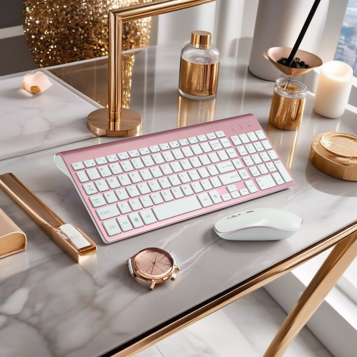 Bervolo Combo Keyboard and Mouse, Rose Gold