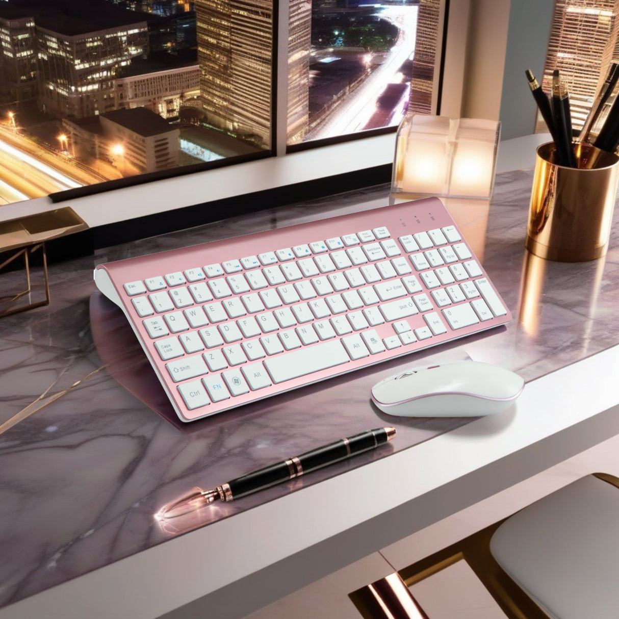 Bervolo Combo Keyboard and Mouse, Rose Gold